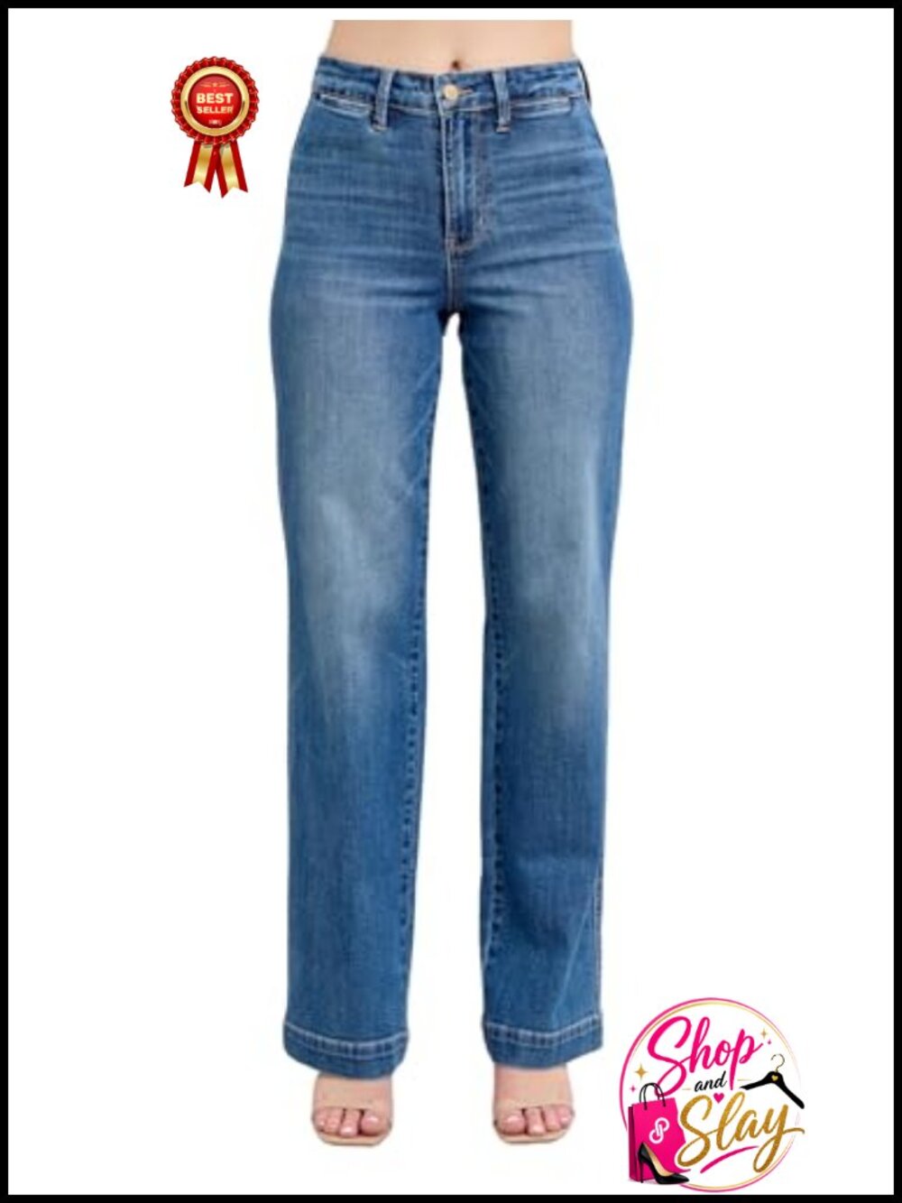 High Waist Straight Denim Trouser Jeans Premium Stretch Comfort
